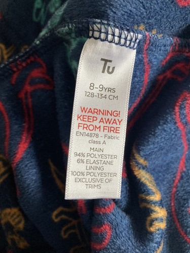 TU Boys Navy Blue Dinosaur Print Soft Zip Up Hooded All In One Pyjamas 8-9yrs 85 - Picture 14 of 14