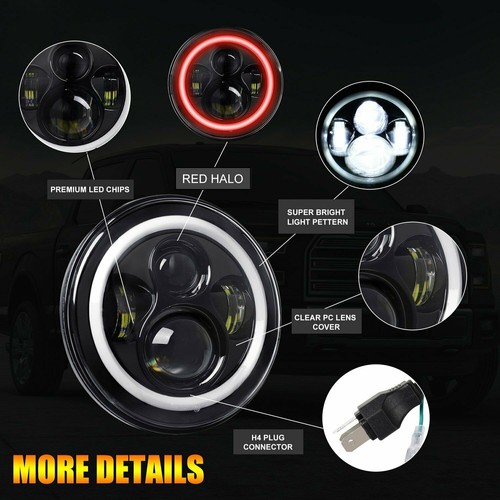 Pair 7" Round LED Headlights Red Halo DRL + 4" Fog Lights For Jeep Wrangler JK - Bild 9 von 20