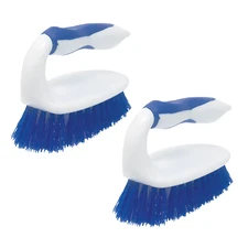 Iron Shaped Handled Scrub Brush 2 Pk - No Slip Fiber Bristles for Tile & Floor