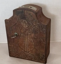 Antique Rare Steel Nikelodeon Player Wall / Instrument 10 Cents Payment Box Key
