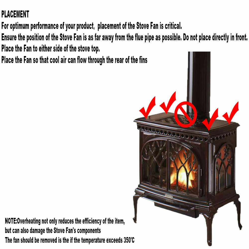 Wood Stove Fan 5-Blade Fireplace Fan for Wood Burning Stove, Heat Powered  fan | eBay