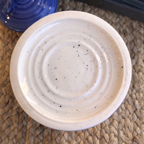Speckled Blue Ceramic Canister Set with Ribbed Design & Lids - 2 Jars 5” & 6.5” - Picture 7 of 10