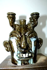 ( RARE ) candle obra ] marvin bailey        face jug folk art size 9'' t x 7'' w