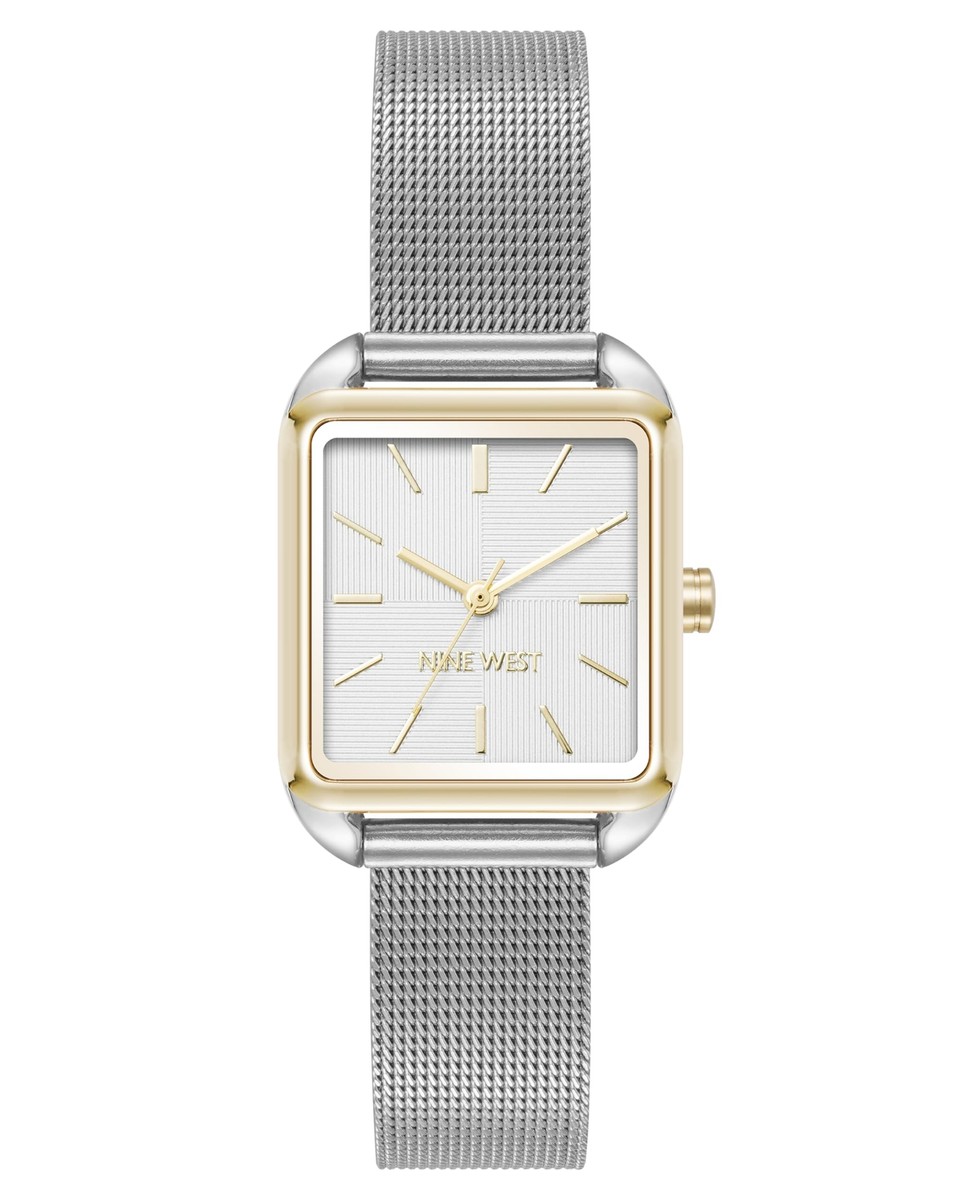 Nine West Women's Mesh Bracelet Watch Silver Square Mesh