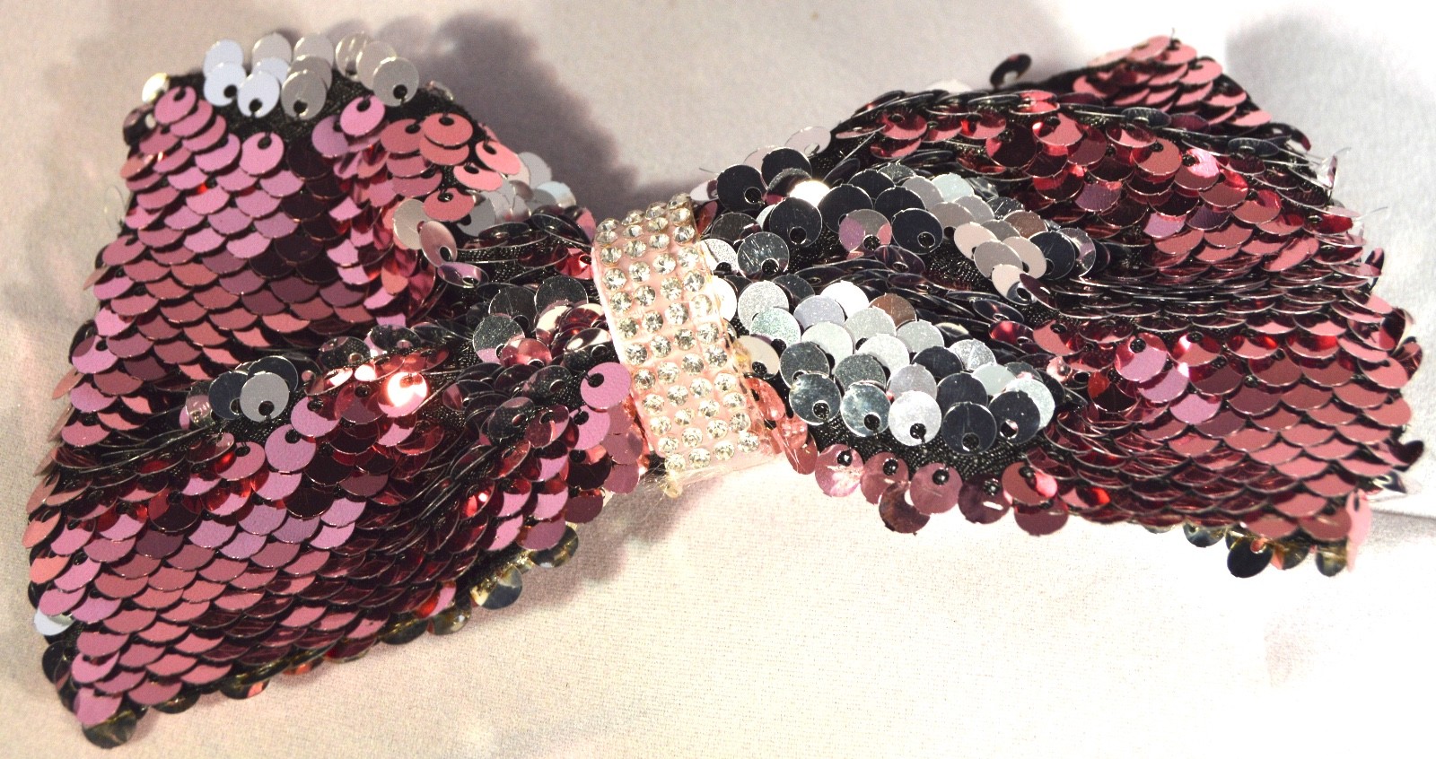 12cm Pink Sequin Bow Crystal Middle Beak Hair Clip Fashion Womens Girls
