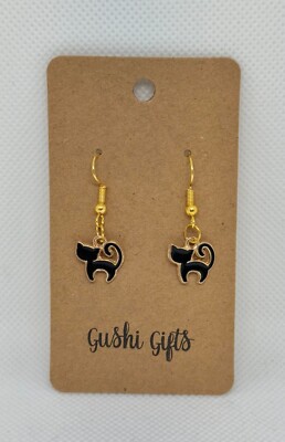Handmade woman dangle Earrings Black Cat Gift Black Friday Hypoallergenic