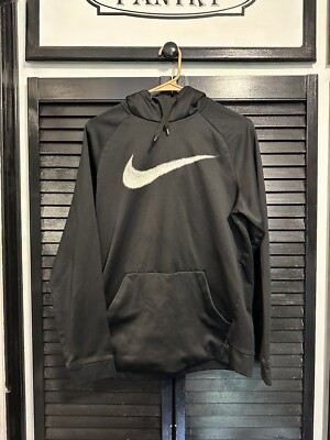 Men's Nike Dri-Fit Black Hoodie with White Swoosh Logo M