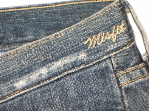 Pantalones de mezclilla GoldSign Goldschmied Misfit con puños cortos Wm talla 28 rectos azules desgastados - Imagen 7 de 10