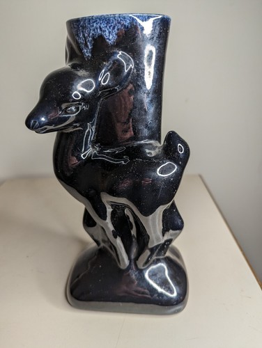 Van Briggle Fawn Deer Vase Black Vintage Colorado Springs - Picture 2 of 10