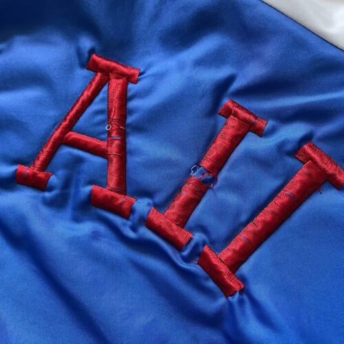 True Vintage Hawaii Satin Jacket Mens Large Blue White Red Kuulei Made USA 70s - Picture 3 of 16