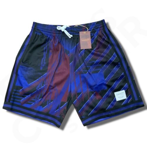 NWT L Mitchell & Ness Branded Big Face Fashion Black Blue Embroidered Shorts - Picture 2 of 19