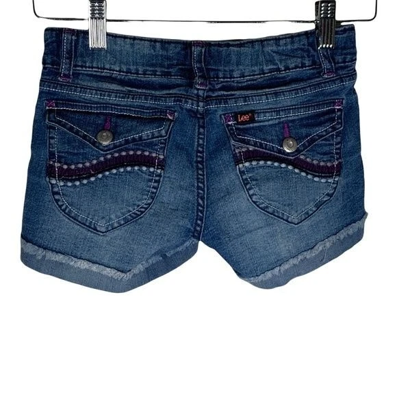 Pantalones Cortos Lee Niñas 12 Niños Azul Jean Denim Elastizados Corte Oscuro Lavado Verano Informal Foto 4 de 4