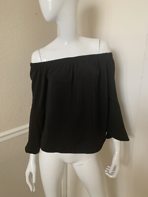 STELLA Laguna Beach NEW! Black Silky Off-Shoulder Blouse Sz S NWT!
