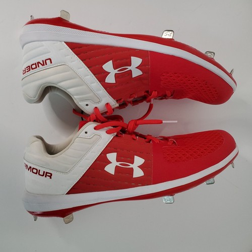 Botines de béisbol de metal Under Armour para hombre talla 12 blancos + rojos NUEVOS UA - Imagen 8 de 13