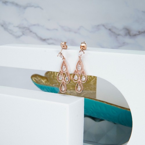 Premium Crystal Teardrop Rose Gold Plated Silver Fashion Jewelry Earrings