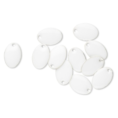 12 Silver Plated Brass & Winter White Epoxy 14x9mm Oval Drop Charms * - Picture 2 of 2