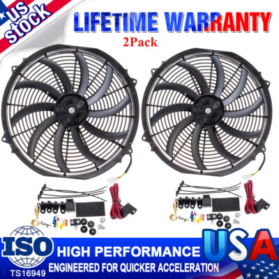 2Pcs 16'' Universal Fan 3500FCM Push Pull Electric Radiator Cooling 12V Mount Kit
