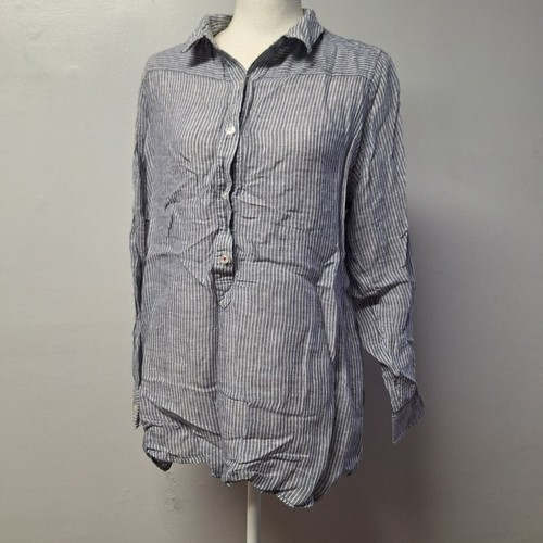 Camisa Pullover Lucky Brand Medio Botón Azul Rayas Para Mujer Cuello Puño Grande