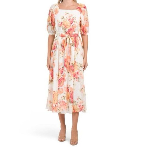 NWT Anne Klein Cara Square Neck Midi Multi Floral Dress Size Small - Picture 11 of 11