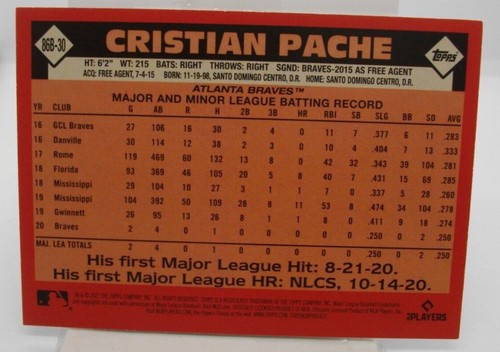  *LIQUIDATION* 2021 TOPPS BASEBALL SERIES 2 CHRISTIAN PACHE 1986 35 ANNIVERSARY - Picture 2 of 2