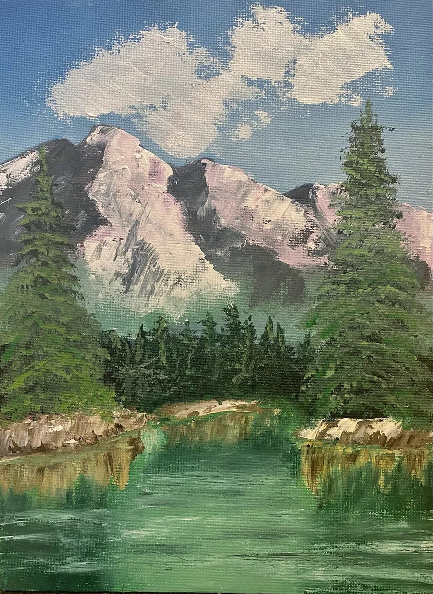 Mountain Landscape Painting, Original Art, Lake Painting, National Park