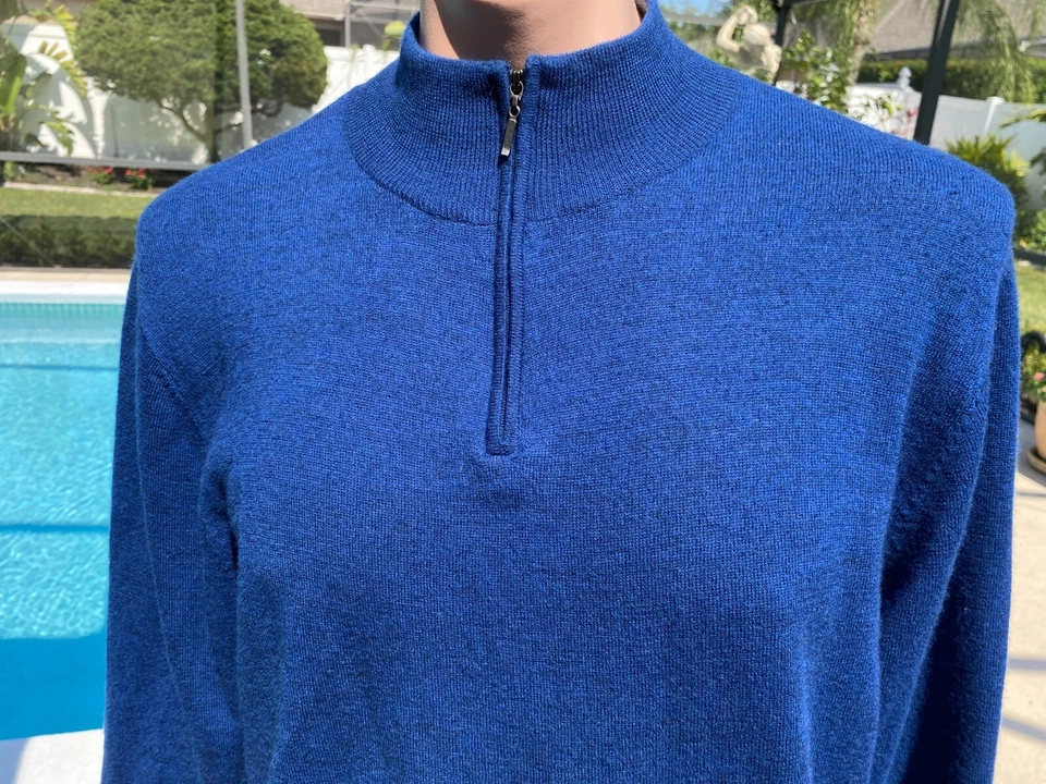 Garret Scott Extra Fine Merino 1/2 Zip Blue Sweater Mens L Large - Image 2 of 3