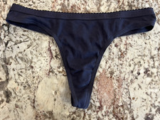 True Vintage Victoria Secret Signature Waistband Thong Panty Cotton Navy Large