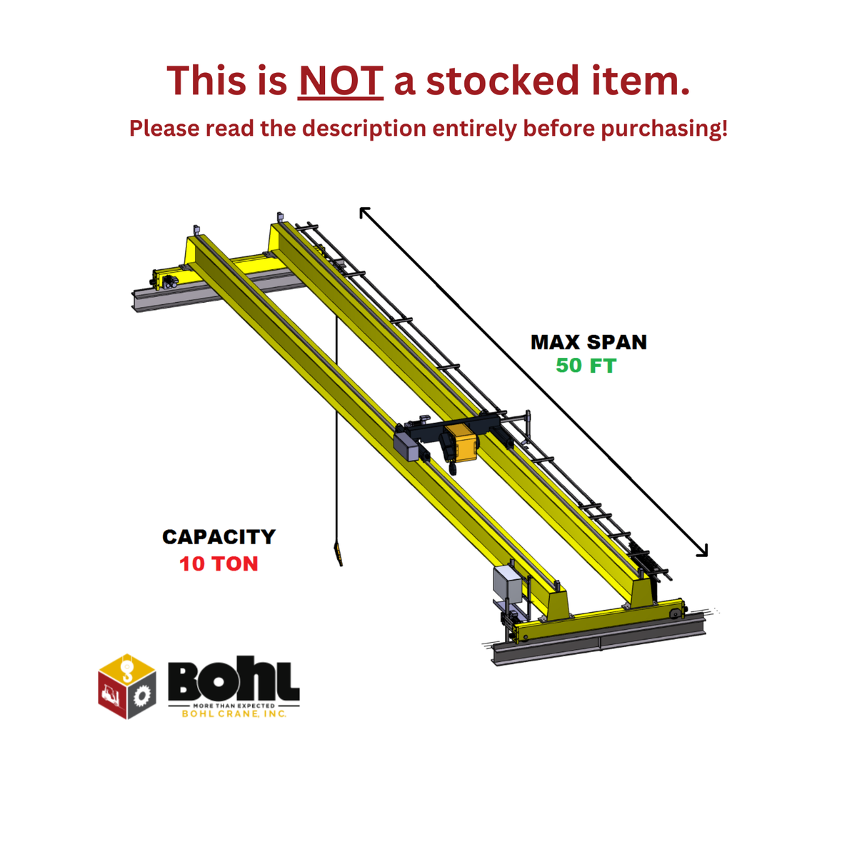 R&M 10 TON, 50' SPAN, TOP RUNNING, DOUBLE GIRDER OVERHEAD BRIDGE