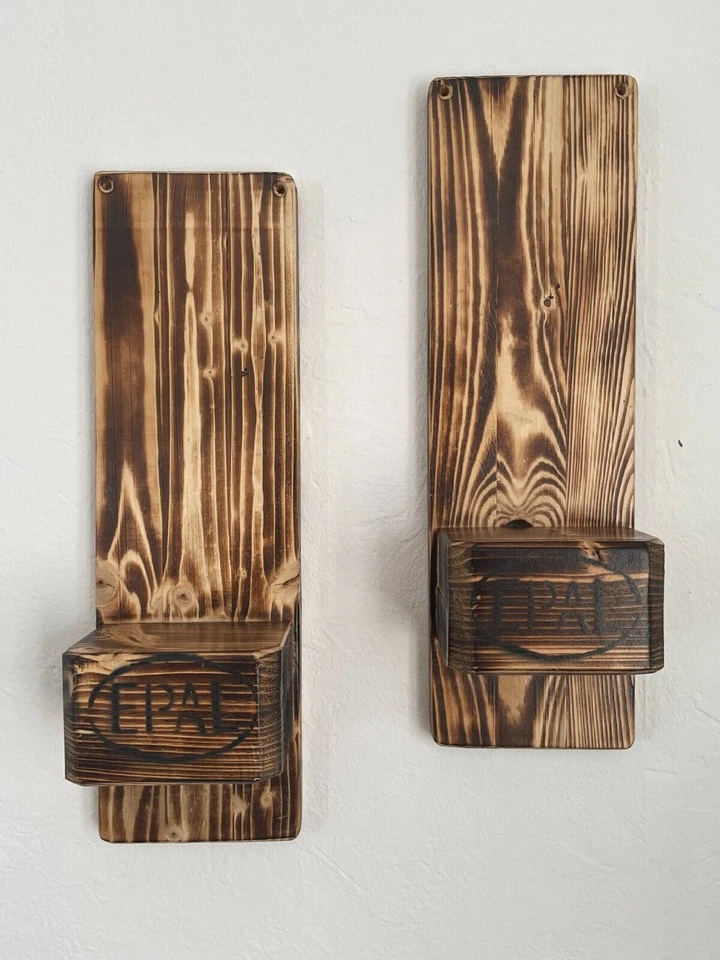 2 Wandkerzenhalter aus recycelter Euro-Palette Geflammt Rustikal Kerzenständer - Bild 2 von 4