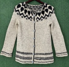 VTG Y2K Hand Knitted Norway Fair Isle Alpaca Blend Cardigan Sweater Women s XS