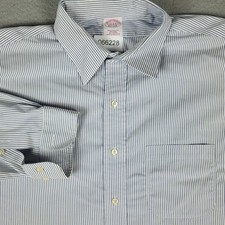 Brooks Brothers Shirt Mens 17 Blue Striped Traditional Fit Dress Button Up