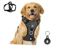  Reflective Dog Harness for Dogs - No Pull Dog Harness with 2 Leash Large Black