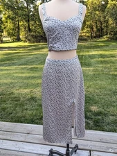 Abercrombie & Fitch M Leopard Satin Midi Two Piece Outfit Slit Size M