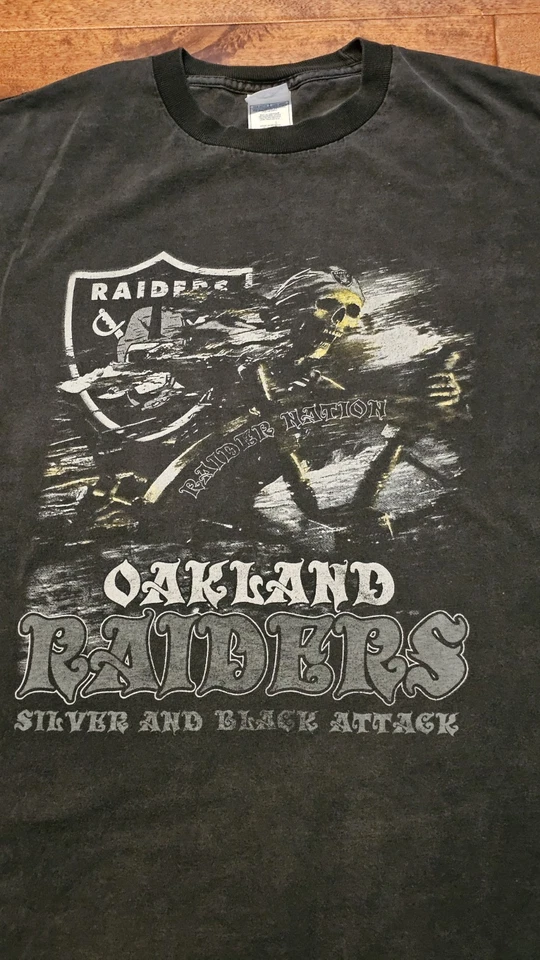 Camiseta De Colección Y2k Oakland Raiders AAA Talla XL Desteñida Negra Doble Cara NFL Camiseta Foto 3 de 3