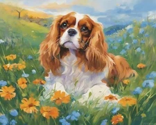 Cavalier King Charles Spaniel Dog Paint by Numbers Kit, DIY Canvas Painting Set