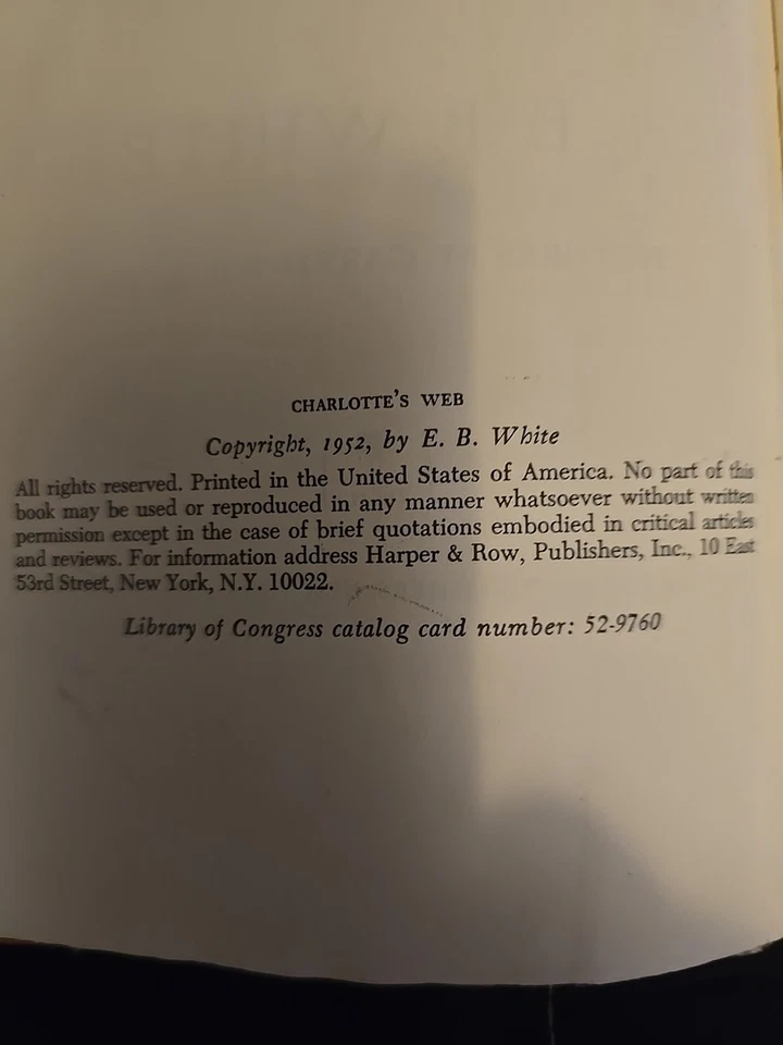 Charlotte's Web by E.B. White 1952 Hardcover 1st First Edition w DJ Harper VG Foto 4 de 4
