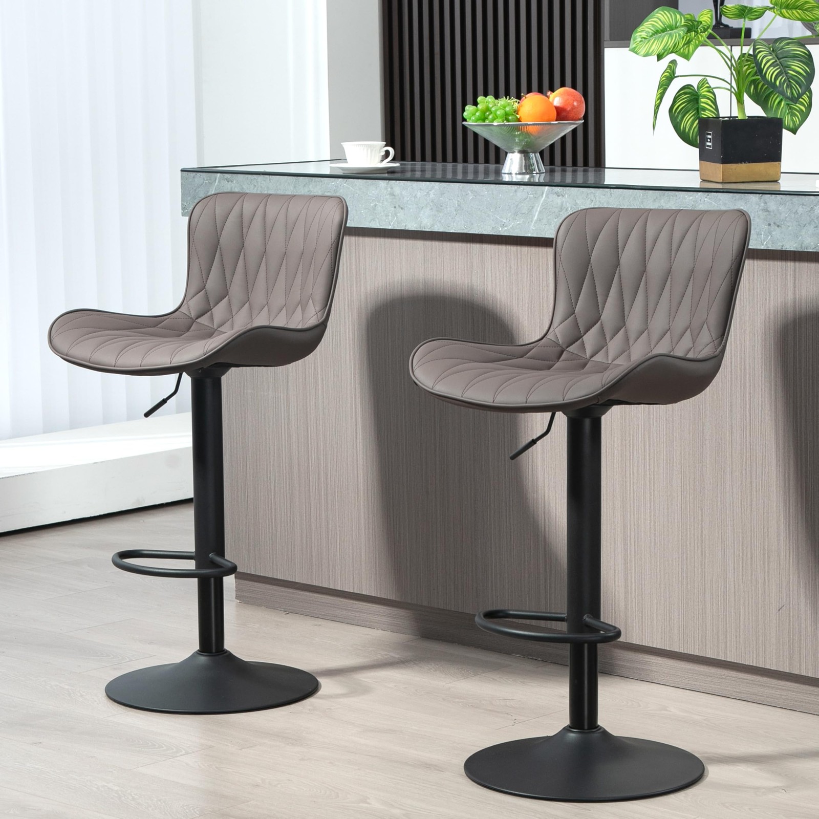 Bar Stools Set of 2, Modern 360° Swivel Faux Leather Bar Stools, 24"-32.5" Se...