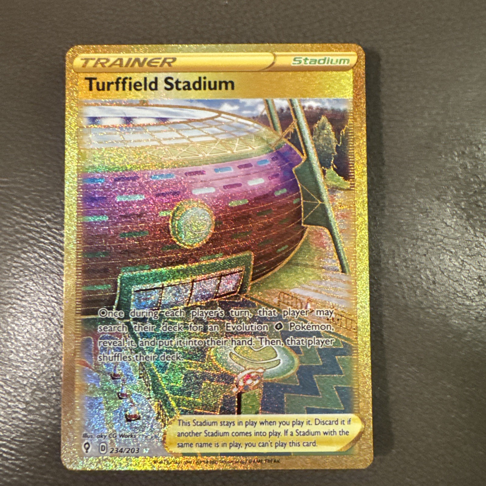 Pokemon TCG Turffield Stadium 234/203 Evolving Skies Gold Secret Rare - NM