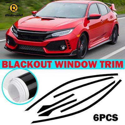 Chrome Delete Blackout Overlay for 2016-21 Honda Civic Sedan Window Trim BLACK
