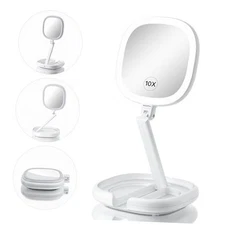 6.3” Makeup Mirror with Light and Magnification, 10X/1X Light Up Makeup White