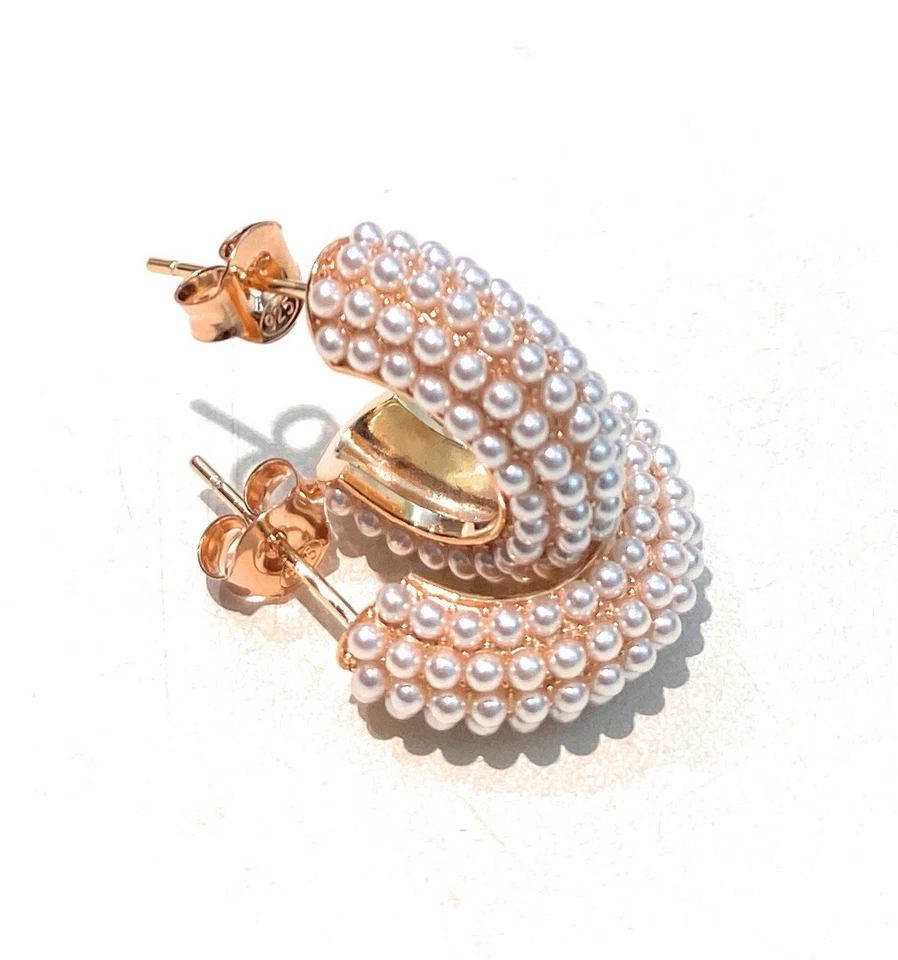 Orecchini Cerchietto Perline Argento Rosé Farfallina - Immagine 2 di 2