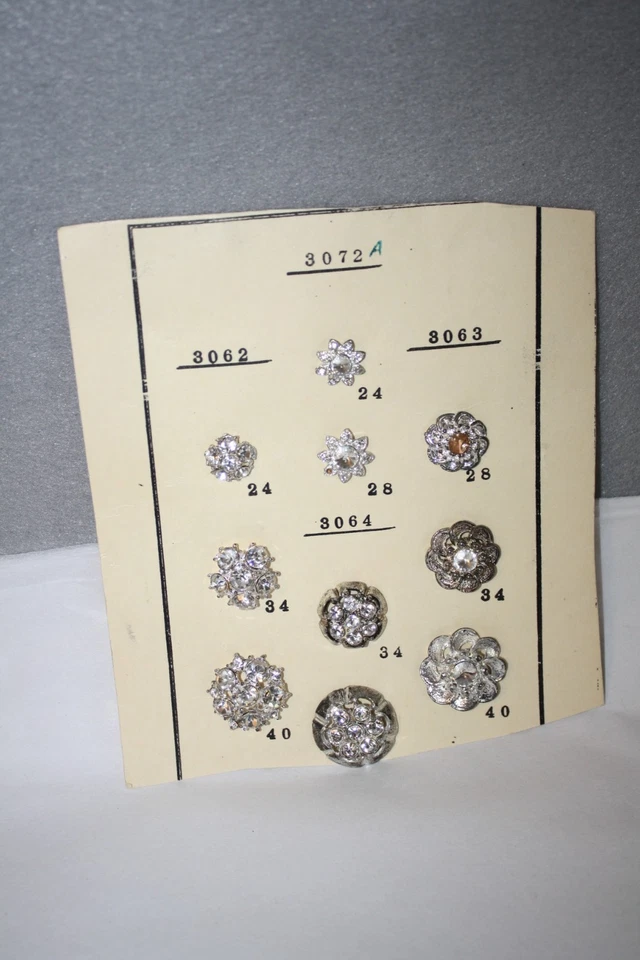 Antique/Vintage Clear Rhinestone Crystal Shank Buttons Varied Sizes 24-40mm - Image 2 of 4
