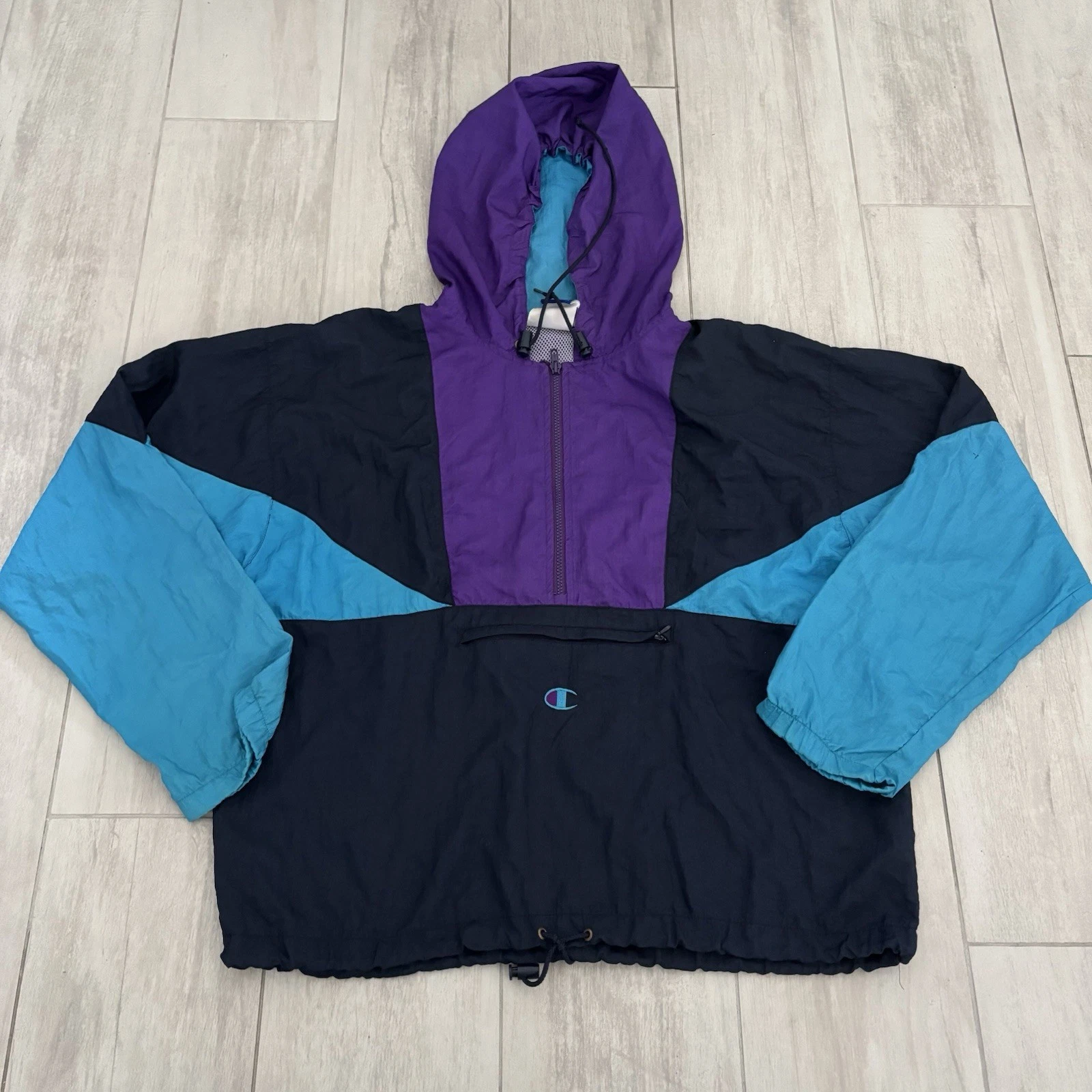 Vintage Champion Pullover Windbreaker Light Jacket Size Large Multi Color