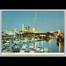 Vintage Toronto Postcard CN Tower Skyline Night 1973 Unposted Historic View
