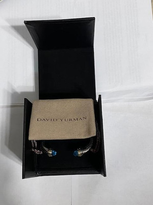 David Yurman 7mm Cable Bracelet 925 Sterling Silver & 585 14K Gold, Blue Topaz
