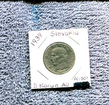 SLOVAKIA 5 KORUN 1939 AU NR 7.50