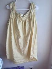Vintage Amanda Stewart Embroidered Plaid Nightgown, Made in USA, Medium Yellow