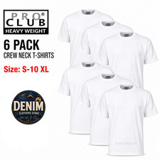 6 Pack Pro Club Men s Heavyweight 100 Cotton White Crew Neck T Shirts Tee