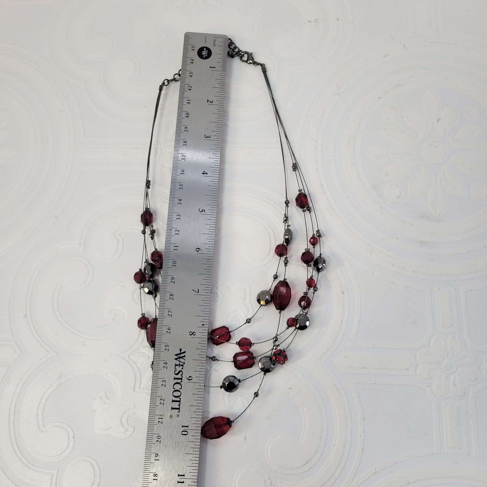 Ruby Red Gunmetal Multi Strand Illusion Necklace … - image 8