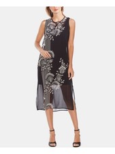 VINCE CAMUTO Womens Black Jewel Neck Midi Evening Dress XXS